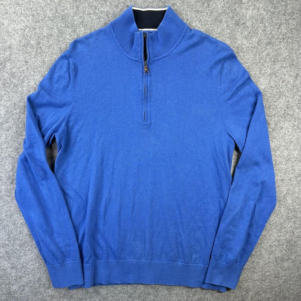 Banana Republic Sweater Mens Medium Blue Pima Cotton Cashmere 1/4 Zip Mock Neck
